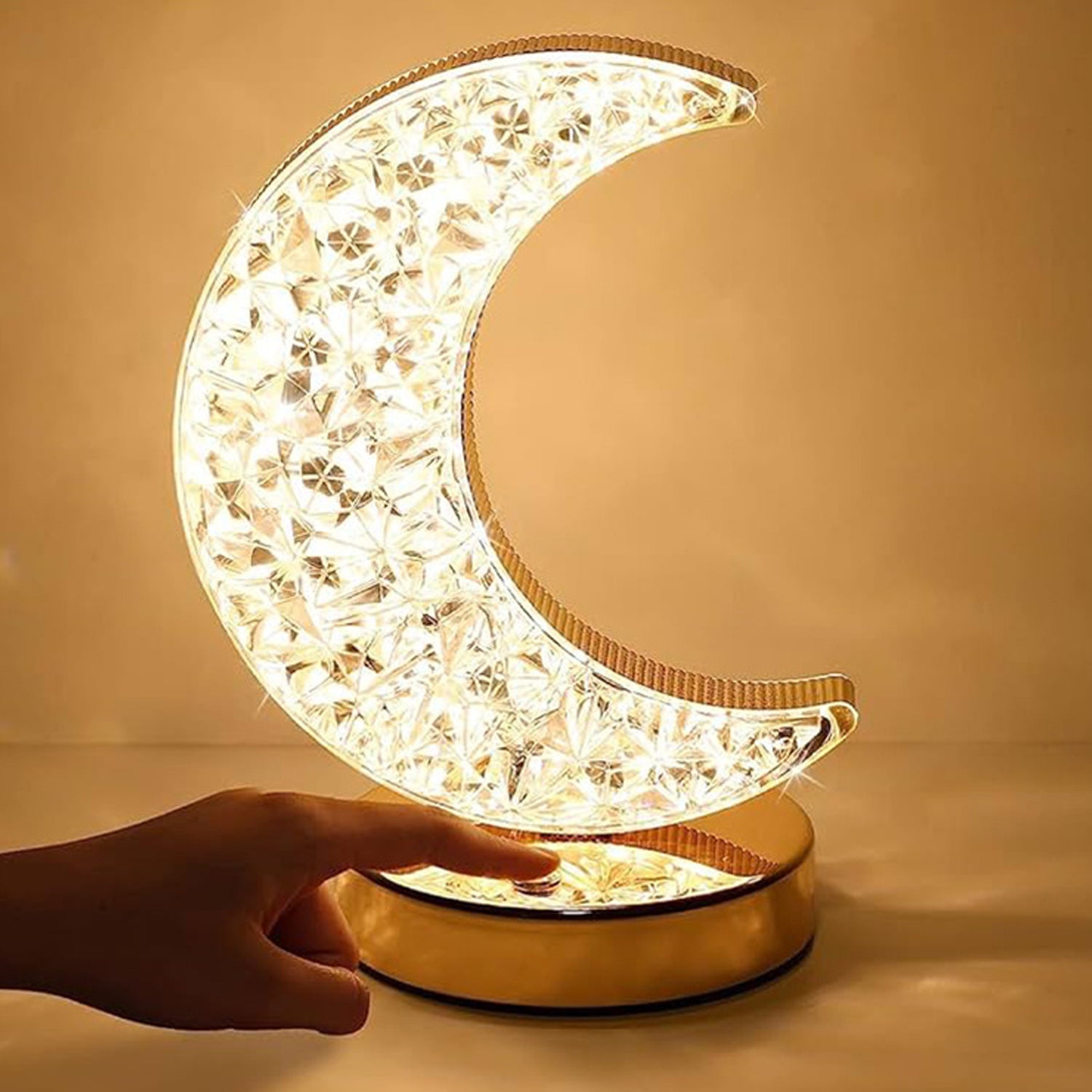 Crystal Table Lamp  Moon Shape Touch Control Lamp With 3 Color  Metal Bedside Lamp For Kids Bedroom Romantic Desktop Nightstand  Stepless Dimming Usb Charging Touch Night Light