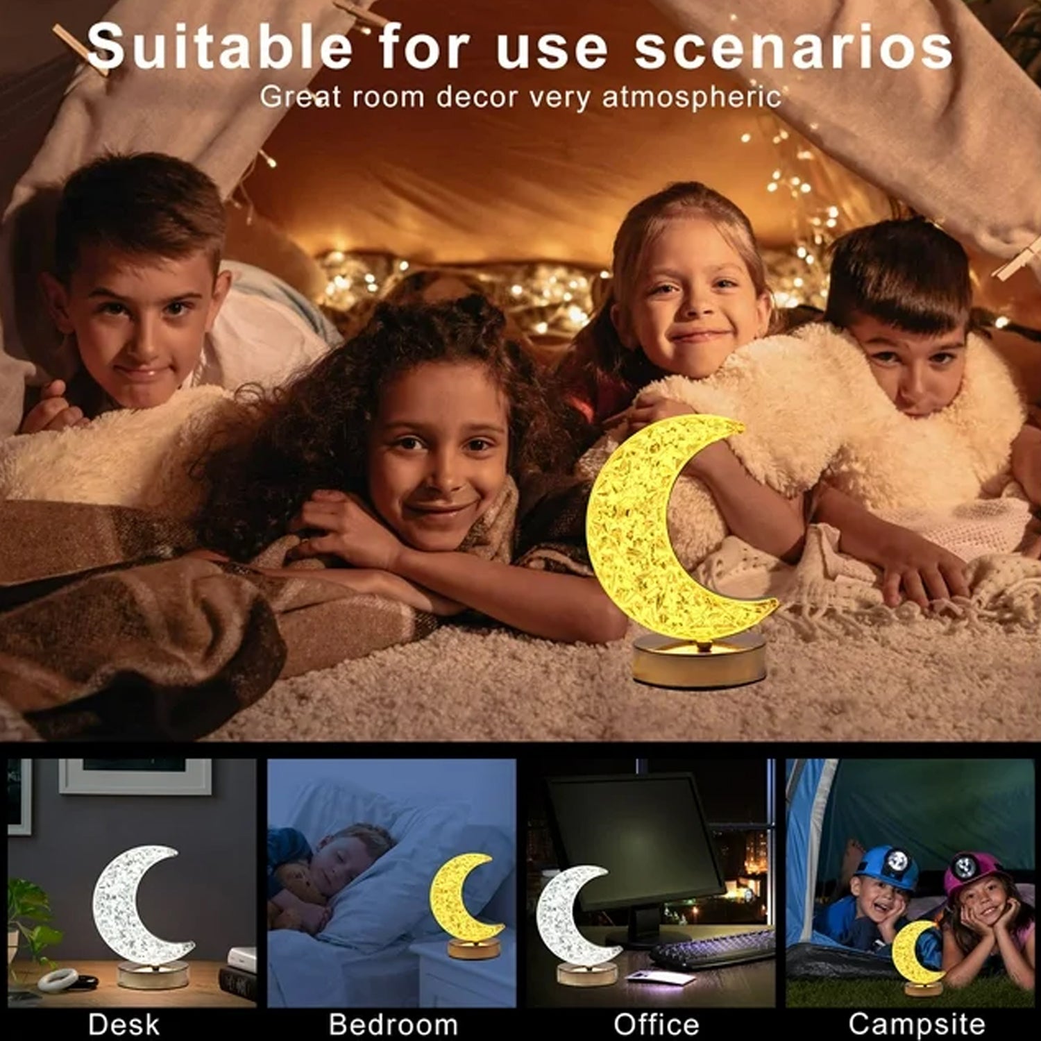 Crystal Table Lamp  Moon Shape Touch Control Lamp With 3 Color  Metal Bedside Lamp For Kids Bedroom Romantic Desktop Nightstand  Stepless Dimming Usb Charging Touch Night Light