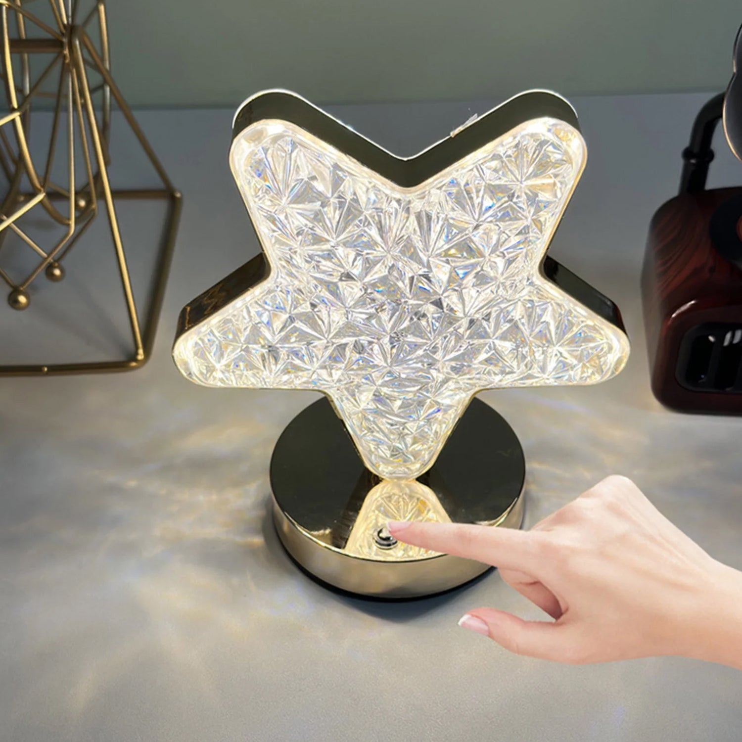 Star Shape Crystal Diamond Lamp Cordless Luxury Lamp With Usb Rechargeable 3-way Dimmable  Touch Control Decorative Nightstand Lamp For Bedroom Living Room Party Restaurant Decor (1 Pc )