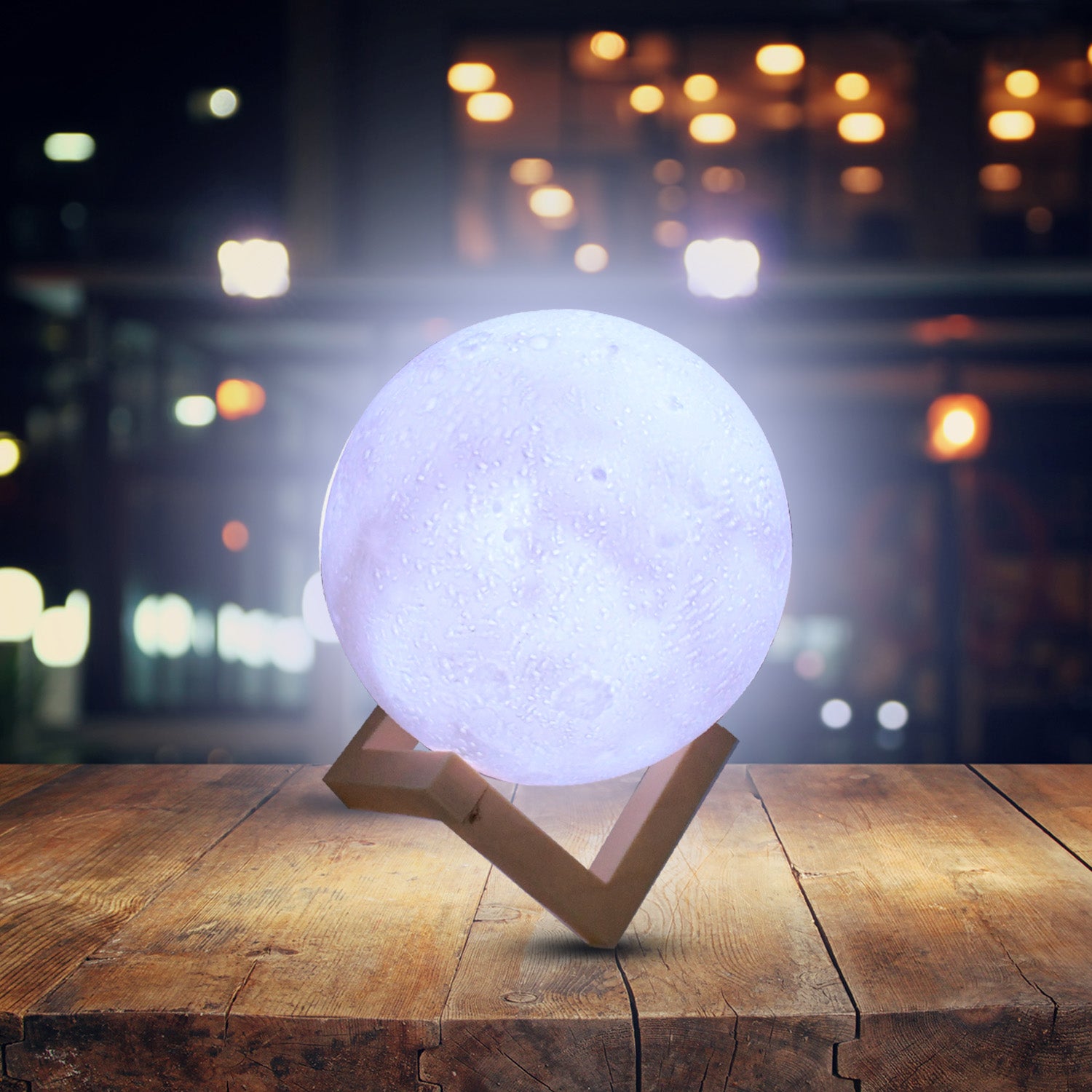 Moon Night Lamp With Plastic Stand Night Lamp For Bedroom (19 X14 Cm  1 Pc)